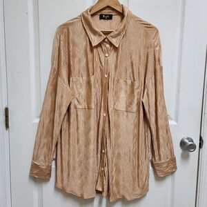 Meritt Tunic Shirt Dress Women XL Peach Textured Stretchy Long Slv Button Pocket